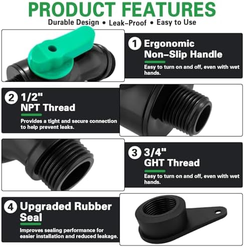 Rain Barrel Spigot Kit with High Flow Valve No Inside Access