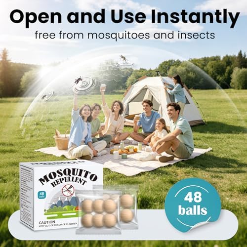 Mosquito Repellent 48 Balls for Patio & Outdoor, Natural Mosquito Repellent for Yard, Indoor Mosquito Control for Room & Bedroom, Keep Mosquito Away for Camping, RV, and Home
