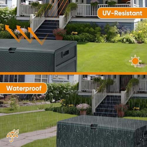 ZYJOYY 100 Gallon Resin Deck Box Waterproof Outdoor Storage Box and
