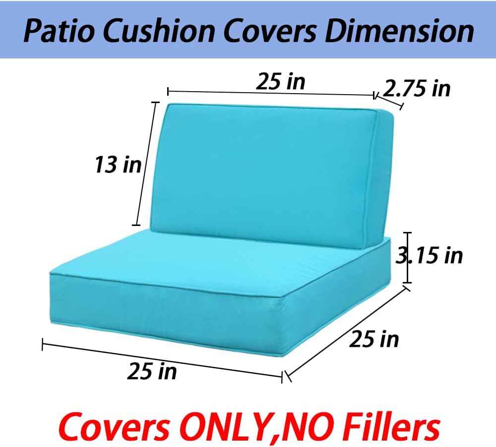 Covers for 4Pcs Patio Cushion 24.8X24.8x3.5inch Outdoor Furniture Cushion Slipcovers Replacement with Zipper Seat and Backrest Cover for Garden and Backyard (Cyan, 25.6x25.6x4inch(4Pack))