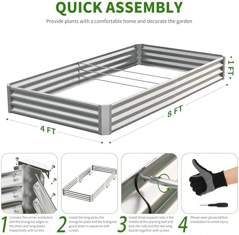 Galvanized Raised Garden Bed,Outdoor Planter Box Metal Patio Kit