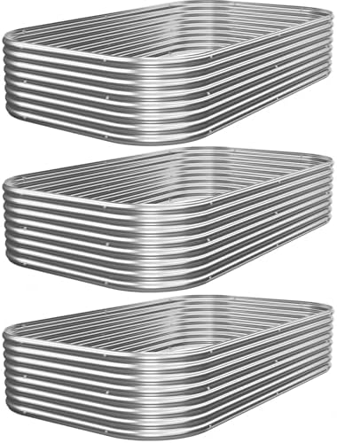 3 PCS Galvanized Raised Garden Bed Outdoor, Metal Garden Bed for