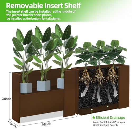 Metal Tall Long Planter Box Large Rectangular Planter Flower Pot with