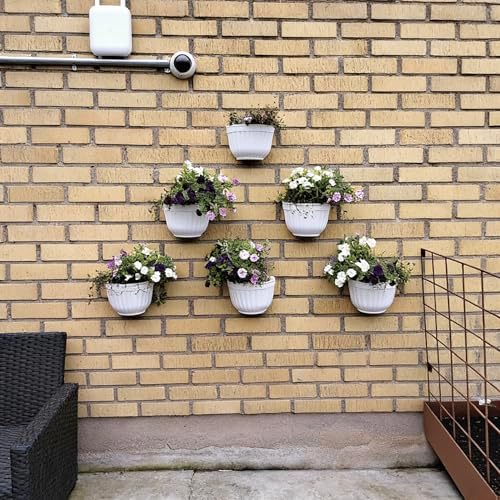 8 Pack Resin Wall Hanging Planter Pots Vertical Garden Living Wall Mount Window Hang Indoor Outdoor Plant Flower Basket for Kitchen Herbs Balcony Railing Shelf Fence Bedroom Trellis Decor Modern White
