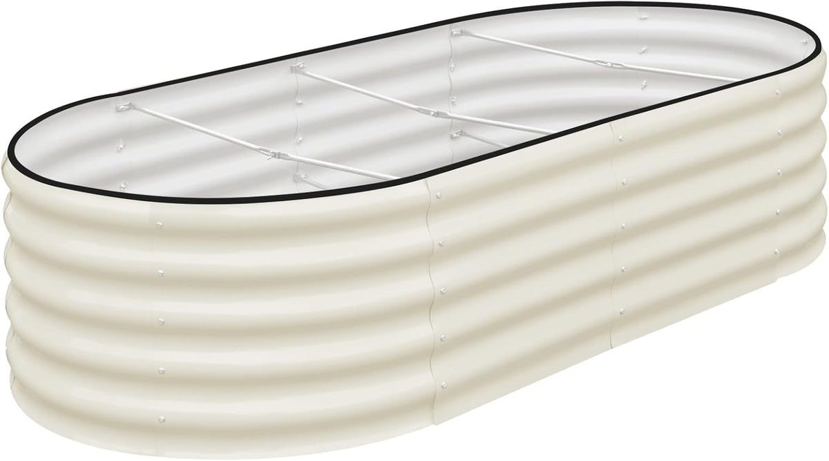 SnugNiture Galvanized Raised Garden Bed, 8x4x1.5ft Oval Metal Planter Box for Planting Outdoor Plants Vegetables