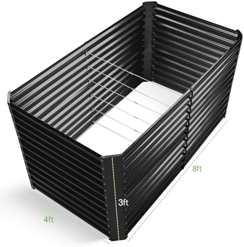 Land Guard 8x4x3ft Rectangular Galvanized Raised Garden Beds, Large-Capacity Metal Planter Box Outdoor, Durable Deep Raised Garden Bed 3ft Tall, Raised Beds for Gardening Vegetables, Dark Grey