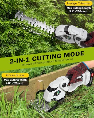 Cordless Hedge Trimmer,Cordless Grass Shears,2-in-1 Bush