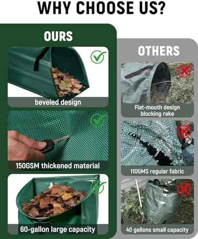 60 Gallon Leaf Collector, Collapsible Large Yard Dustpan-Type Lawn and Leaf Bags, Standable Reusable Garden Waste Bags for Leaves, Yard Debris and Grass Clippings (Gift Garden Gloves)