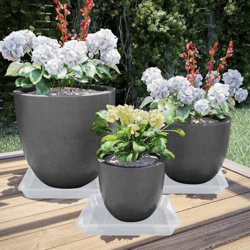 LWALRS Square Plant Saucer 14 Inch 5 Pack, Sturdy Clear Plastic Flower