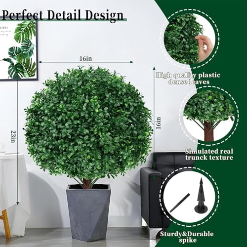 2Pcs Artificial Boxwood Topiary Ball Trees,Faux Boxwood Shrubs