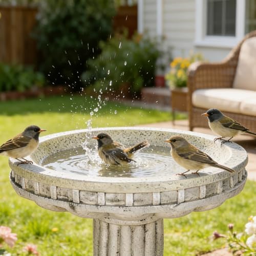 SKYFIRE 24" H Outdoor Bird Bath for Garden- Fibre Reinforced Concrete