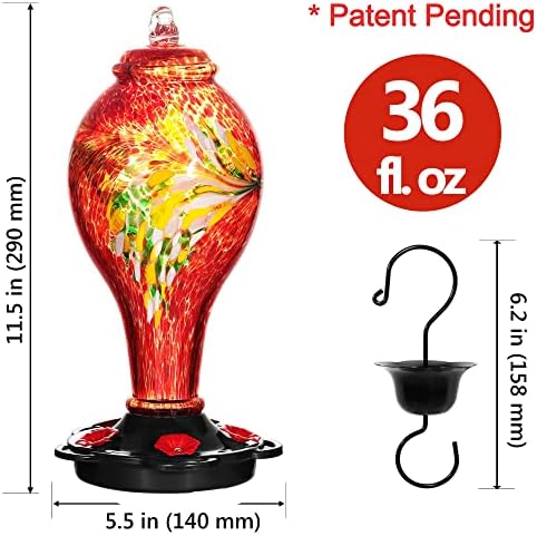 LUJII Hummingbird Feeders for Outdoors, Hand Blown Glass, Never Fade