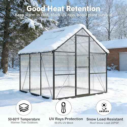 6 x 6 FT Polycarbonate Greenhouse with Roof Vent, Charcoal Black