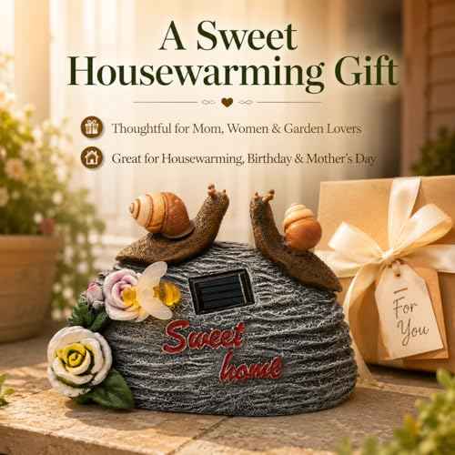 Solar Garden Snail Statue with Sweet Home Sign, Cute Resin Snail Outdoor Decorations with Bee Light for Patio Yard Lawn Porch, Housewarming Gifts for Mom Women