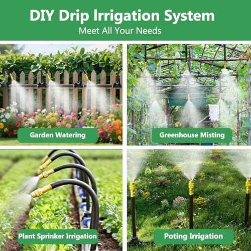 100FT Drip Irrigation System, 1/4 Inch Hose with 360° Adjustable Copper Nozzles – Garden Watering Kit for Lawn, Raised Beds, Greenhouse & Yard