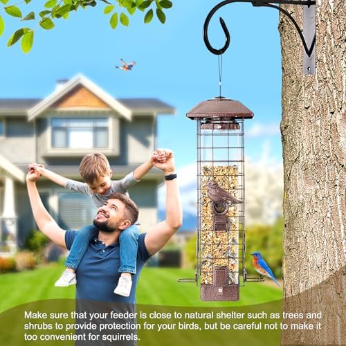 Squirrel Proof Bird Feeder for Outdoors Hanging, Metal 3LB Feeder