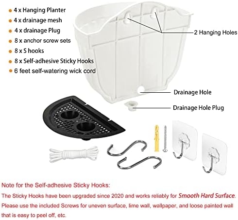 ORIMERC 4 Pack White Wall Planter Pots Vertical Living Wall Hanging Planters Wall Mounted Planter Holder with Drainage Hole for Indoor Outdoor Plants Wall Decor with Hooks/Screws
