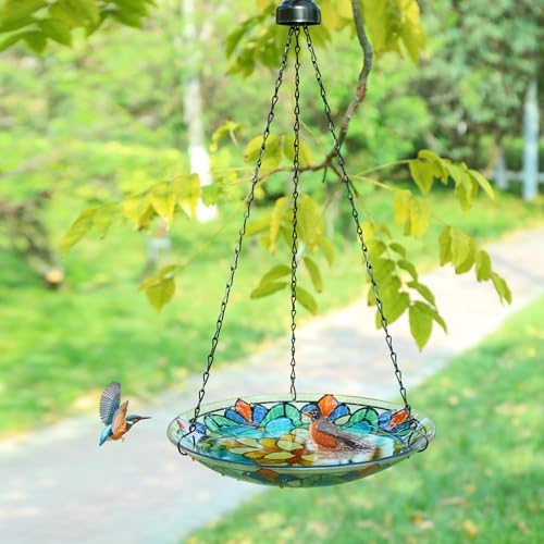 MUMTOP Hanging Glass Bird Bath Outdoors Bird Water Bowl Feeder Garden Decor