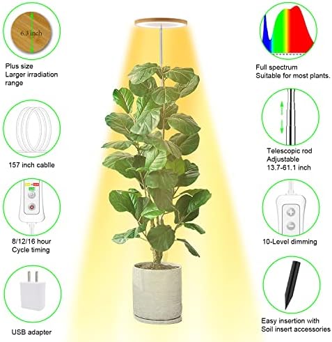 Plant Grow Light,yadoker LED Growing Light Full Spectrum for Indoor Plants,Height Adjustable, Automatic Timer, 5V Low Safe Voltage