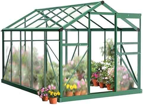Vingli Greenhouse for Outdoors, Polycarbonate Heavy Duty Green House with Roof Vents for Winter, Aluminum Tunnel Large Walk-in Greenhouse for Outside Garden Backyard, Easy Setup (6x10FT - Green)