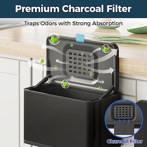 Stainless Steel Hanging Trash Can with Lid and Inner Bucket, 1 Gallon Kitchen Compost Bin for Counter Top, Under Sink or Wall Mount, Small Garbage Can for Cupboard/Bathroom/Bedroom/RV, Black
