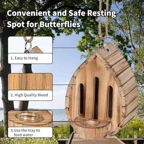 Butterfly House Butterfly Habitat Garden - Wooden Butterfies Houses with Feeder Hanging Garden Decoration Natural Butterfly Habitat Nesting Box for Butterflies Bugs Moths & Lacewings
