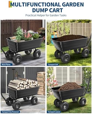 Poly Dump Cart - Heavy Duty 1200lbs Garden Cart with Quick-Release