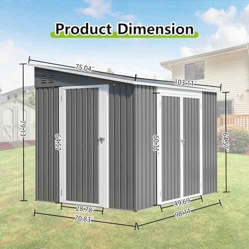 6x8FT Lean to Sheds Metal Outdoor Storage Shed with Floor Frame,Large Tool&Lawn Mower Shed with Two Lockable Doors for Garden Backyard Patio Storage,Outside Waterproof Storage Shed