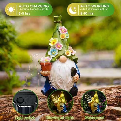Solar Garden Gnome Statue: Outdoor Lights Decorations