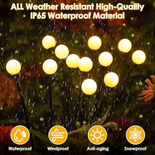 Solar Garden Lights Outdoor 8 Pack 64 LED Solar Firefly Lights Warm White | Auto ON/OFF, 2 Modes, Swaying with Wind, IP65 Waterproof Fairy Lights for Outside Yard, Path, Patio, Lawn, Flower Bed Decor