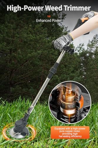 Cordless Weed Wacker,Electric Weed Eater,Grass Trimmer Cordless,2 Batteries,Lightweight and Foldable Design,Weed Erimmer,Black