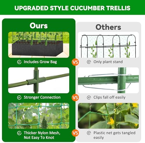 GENMOUS Garden Trellis for Climbing Plants, Cucumber Trellis with Grow Bag, 65 X 50 Inch Large Metal Trellis for Climbing Raised Bed Vegetable Outdoor