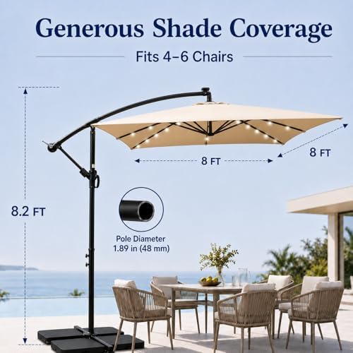 BNSPLY 8x8FT Patio Umbrella, Outdoor Offset Umbrella with Cross Base