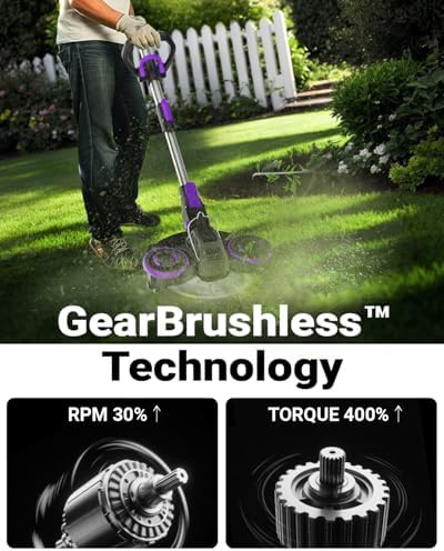 Cordless Weed Wacker, GearBrushless Motor, 20V 5.2Ah Battery Powered, 3 in 1 Edger/Mower/Trimmer with Metal Blade (5.2A Battery Pack)