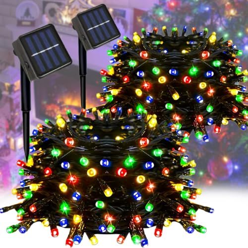 2 Pack Solar Multicolor String Lights Outdoor, Total 200 LED Each 40Ft with 8 Lighting Modes for Yard, Fence,Balcony, Party,Christmas Tree Decorations (Multicolor)