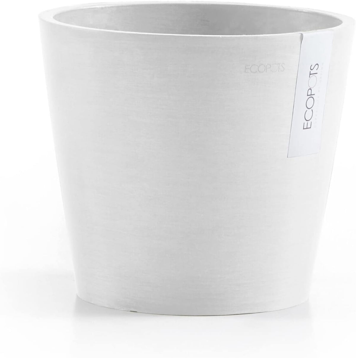 Ecopots Amsterdam Durable Modern Round Indoor/Outdoor Recycled-Based Composite Flower Pot Planter, Pure White, 8"