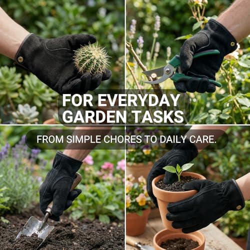Leather Work Gardening Gloves for Men Women, Thorn-Proof Rose Pruning