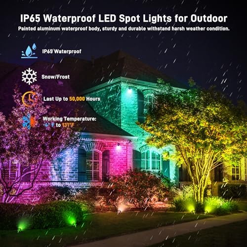 Christmas Landscape Lights 12W RGBW Outdoor Spot Lights for Yard, Low