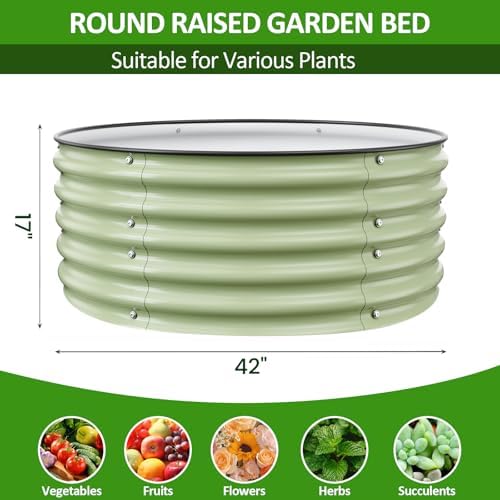 Gruper Galvanized Raised Garden Bed, 3.5ft x 17'' Tall Round Metal Planter Raised Garden Boxes Outdoor for Vegetable Fruits Flower Herb, Anti-Rust and Sturdy & Easy-Setup