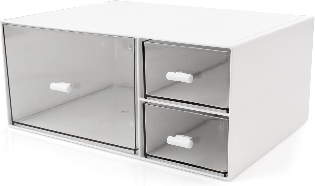 Desk Organizer Stackable Storage Drawers with 3 Compartments Stackable Drawers Great for Desk Storage, Makeup Storage Bathroom Organization Accessories Etc (White) - Field & Nook