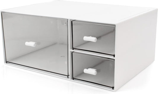 Desk Organizer Stackable Storage Drawers with 3 Compartments Stackable Drawers Great for Desk Storage, Makeup Storage Bathroom Organization Accessories Etc (White) - Field & Nook