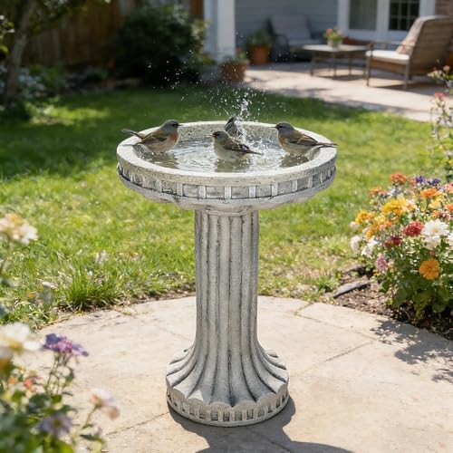 SKYFIRE 24" H Outdoor Bird Bath for Garden- Fibre Reinforced Concrete