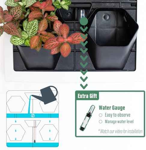 Self Watering Wall Planter with 4 Pots - Easy to Create Indoor Living Wall for Home, Office and Shop Front - Includes Water Gauge (White)