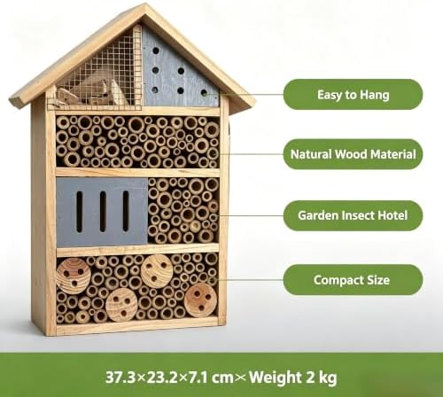 Lovebirds Natural Wooden Insect House, Cottage-Style bee Houses for the Garden - Weatherproof Insect Hotel Garden Decor for Backyard/Patio