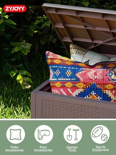 ZYJOYY 100 Gallon Waterproof Large Resin Deck Box, Indoor Outdoor