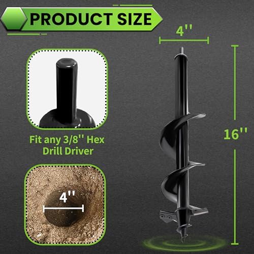 Auger Drill Bit for Planting - 4"X16" Heavy-Duty Auger Post Hole