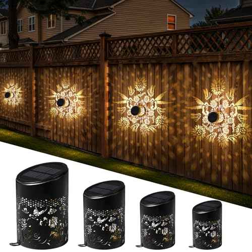 Solar Mandala Fence Lights Outdoor Decoration 4 Pack, Solar Wall Step Deck Lights Outdoor Garden Decor with Hummingbird Sunflower Theme for Yard Art Porch Patio Backyard Garden Decor