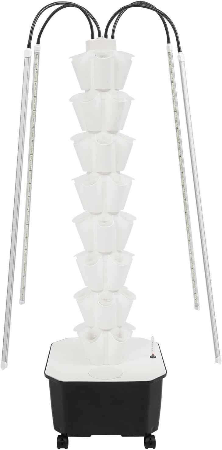 Hydroponic Tower, Vertical Planter Tower, 40 Planting Holes Water Planting Growing System Kit, Hydroponics Growing System Container with LED Grow Light for Herbs, Fruits and Vegetables