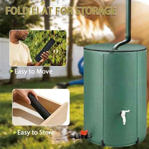 100 Gallon Collapsible Rain Barrel,to Collect Rainwater from Gutter Downspouts, Heavy Duty PVC Rainwater Collection System, with Spigots top Mesh Cover and Overflow Valve,for Garden Lawn Irrigation
