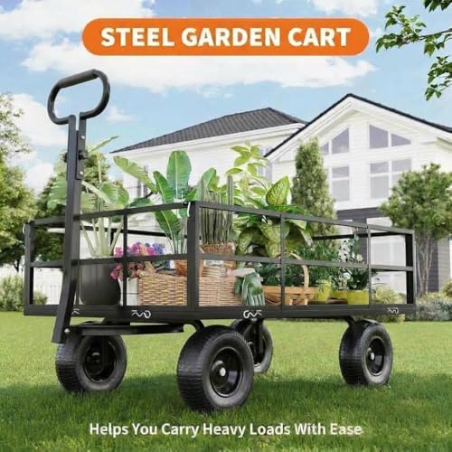 Heavy Duty Steel Garden Cart, 1200 LBS Load Capacity Garden Wagon with